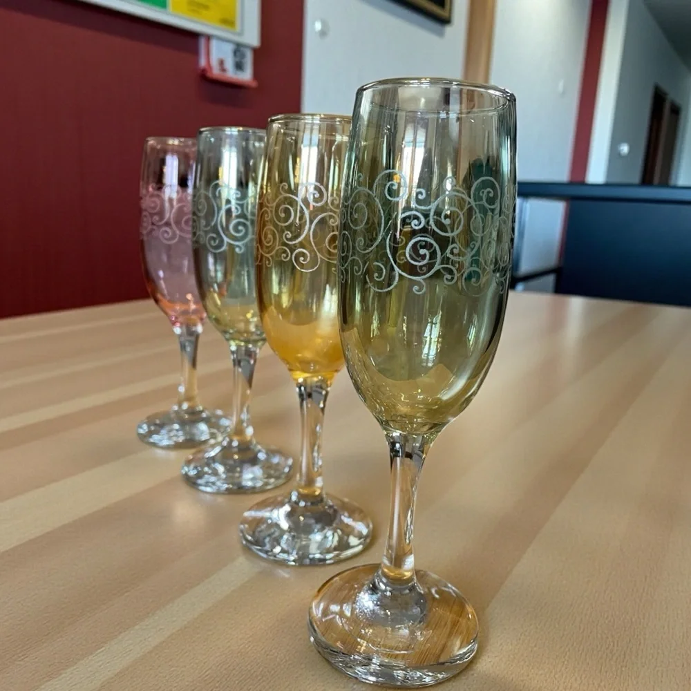 Cristalleria Fumo champagne flutes, set of 4,vintage, crystal,hand made in Italy